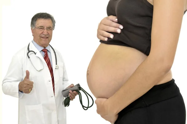 Doctor Pregnant Woman Belly Isolated White — Stock Photo, Image