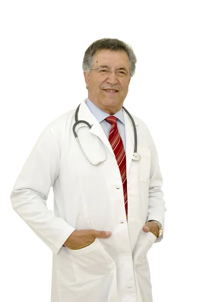 Beyazlar Içinde Soyutlanmış Olgun Bir Doktor — Stok fotoğraf