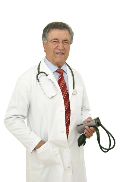 Médico Maduro Isolado Branco — Fotografia de Stock