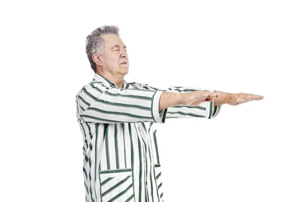 Senior Man Pyjama Geïsoleerd Wit — Stockfoto