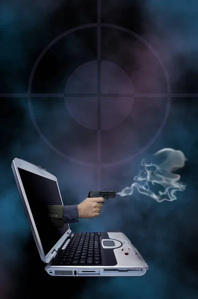 Illustration Einer Rauchenden Waffe Aus Einem Laptop — Stockfoto