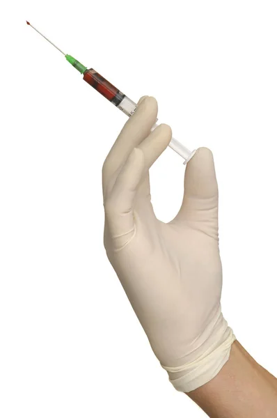 Ruka Injekční Stříkačkou Izolovanou Bílé — Stock fotografie
