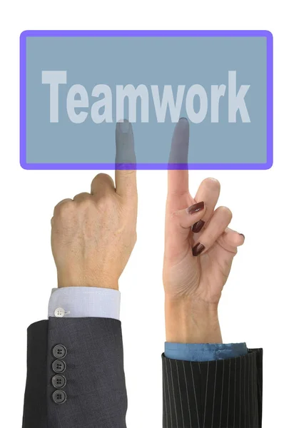 Hände Zeigen Teamwork Wort Isoliert Weiß — Stockfoto