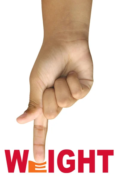 Hand Met Gewichtswoord Geïsoleerd Wit — Stockfoto