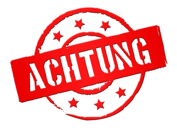 ドイツ語の Actung で署名された赤い切手 つまり注意 — ストック写真