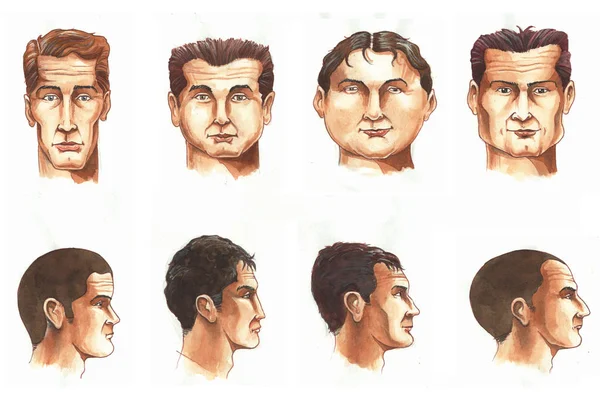 Υδατογραφία Εικονογράφηση Οκτώ Διαφορετικά Σχήματα Άνδρες 039 — Φωτογραφία Αρχείου