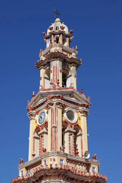 Der Glockenturm Von Kloster Panormitis Auf Der Insel Symi Griechenland — Stockfoto