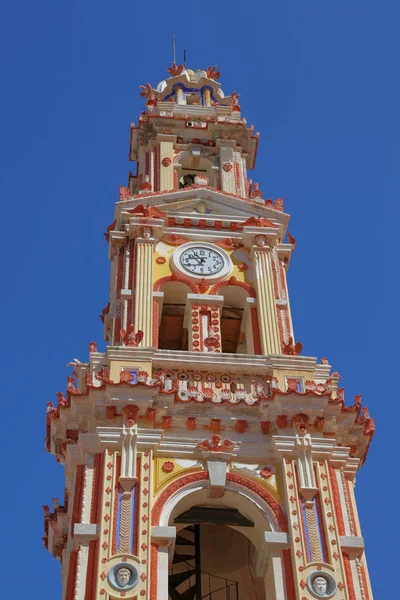 Torre Relógio Igreja Monastery Panormitis Symi Console Greece — Fotografia de Stock