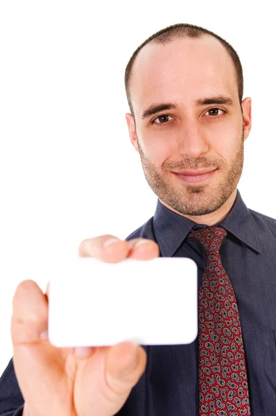 Business Man Giving Blank Card White — Stock Photo, Image