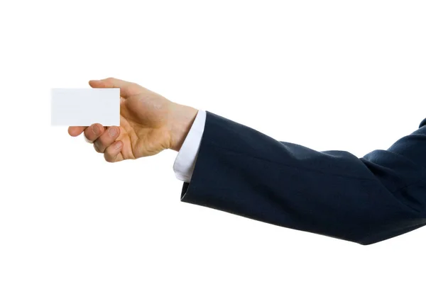 空白のカードを持っているビジネスマンの手 — ストック写真