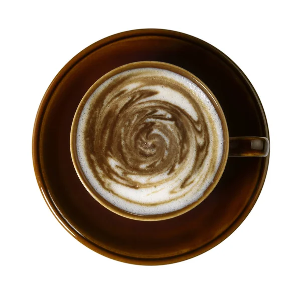 Süt Köpüğü Süslemeli Bir Kahve Fincanının Stüdyo Fotoğrafçılığı Yukarıdan Bakıldığında — Stok fotoğraf