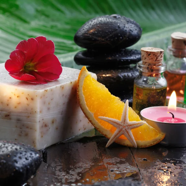 Orange Soap Hot Stones Massage Aromatherapy Concepts — Stock Photo, Image