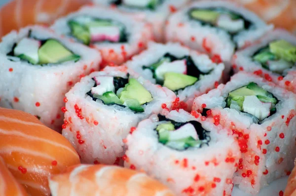 California Maki Sushi Cerca Posibilidad Utilizar Como Fondo —  Fotos de Stock