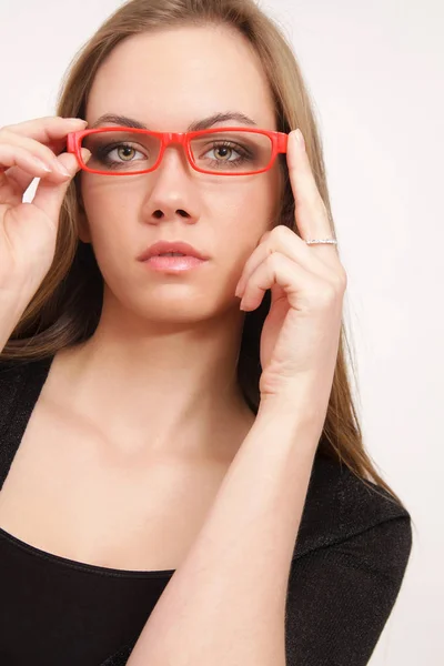 Woman Red Glasses — Stock Photo, Image