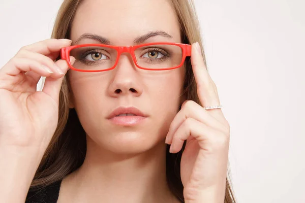 Pretty Young Woman Red Glasses — Stock Photo, Image