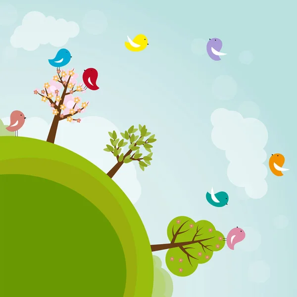 Terra Dos Desenhos Animados Com Árvores Pássaros — Fotografia de Stock