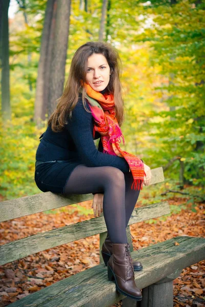 Portret Van Een Jonge Vrouw Herfst Park Rechtenvrije Stockfoto's