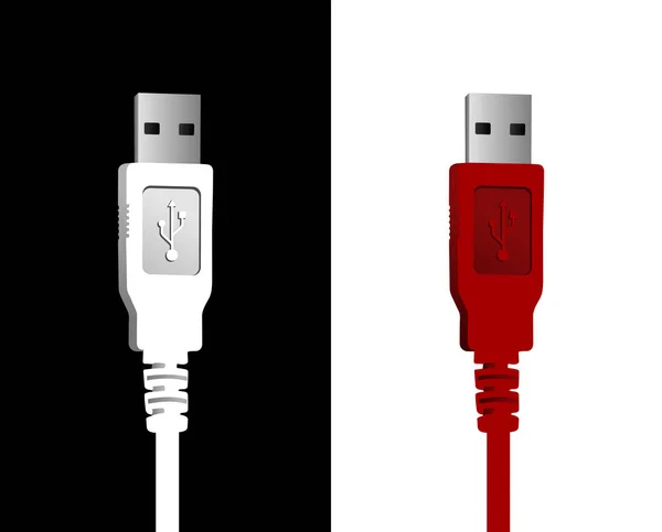 Cabos Usb Vermelho Branco Sobre Fundo Preto Branco Arquivo Vetorial — Fotografia de Stock