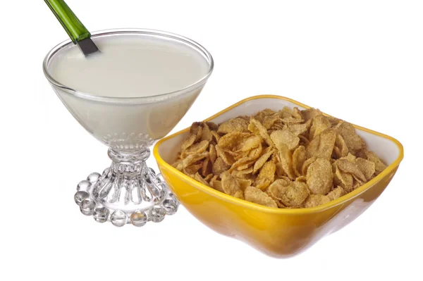 Yogurt Cereal Flakes White Background — Stock Photo, Image