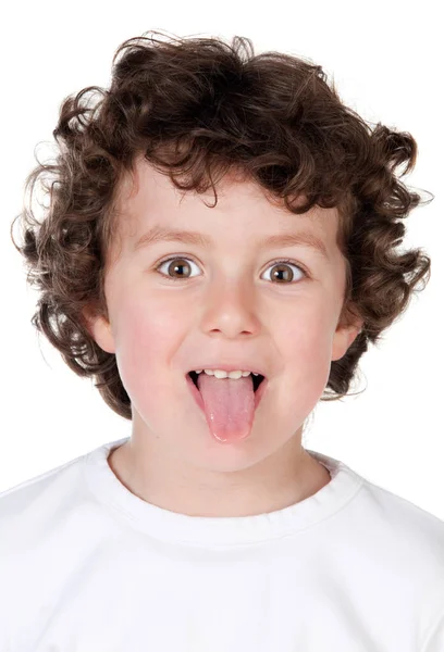 Αστείο Παιδί Που Κοροϊδεύει Απομονωμένο Λευκό Φόντο — Φωτογραφία Αρχείου