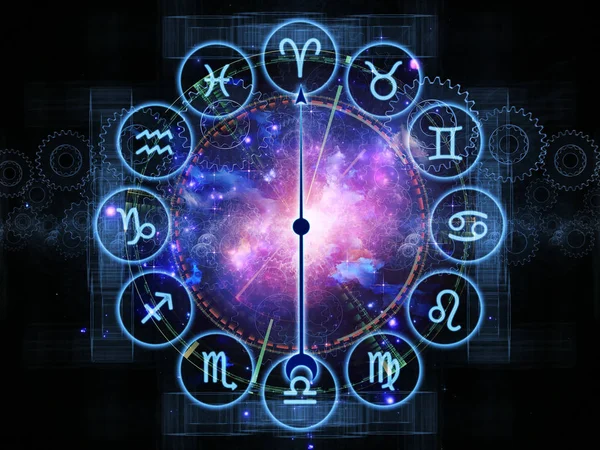 Interplay Zodiac Symbols Gears Lights Abstract Design Elements Subject Astrology Royalty Free Stock Images