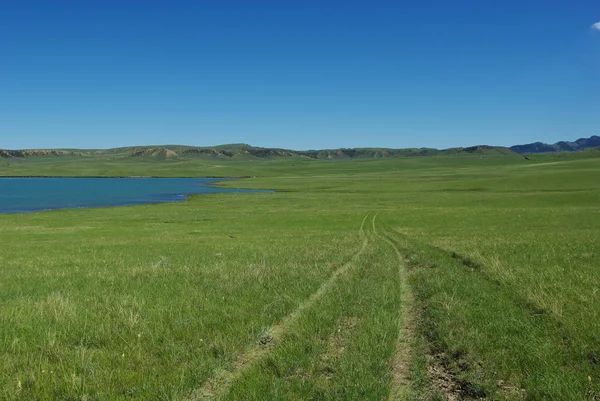 Détail Réservoir Soleil Avec Piste Jeep Wyoming — Photo