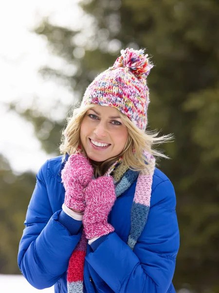Ung Kvinna Alpina Snömotiv — Stockfoto