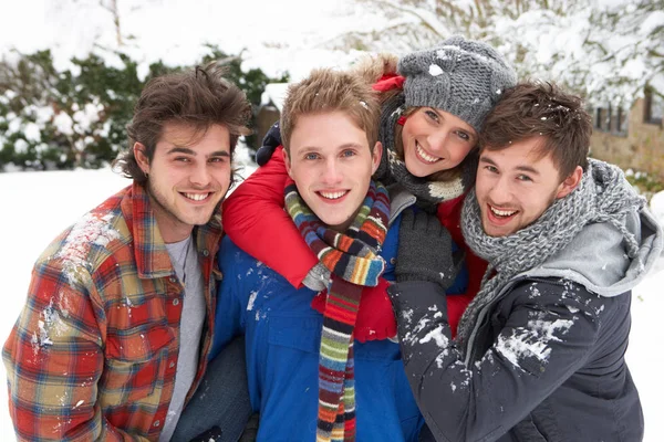 Ομάδα Νεαρών Ενηλίκων Στο Χιόνι — Φωτογραφία Αρχείου