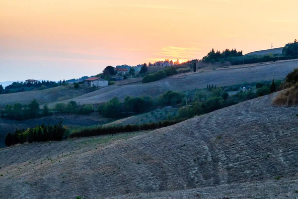 Zonsondergang Stralen Van Licht Klein Stadje Volterra Bij Zonsondergang Toscane — Stockfoto