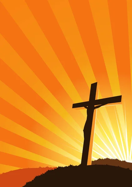 Ilustrace Siluety Křesťanského Kříže Slunečními Paprsky Zády — Stock fotografie