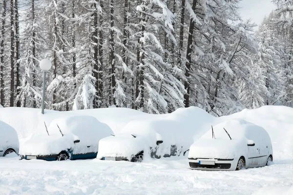 Парковка Автомобилей Покрыта Большим Количеством Снега — стоковое фото