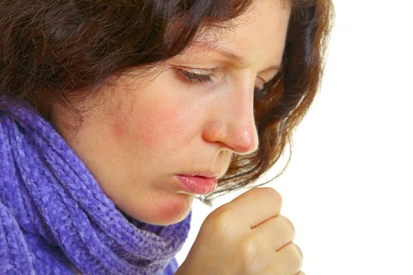 Jeune Femme Aux Cheveux Bruns Une Grippe Isolé Sur Fond — Photo