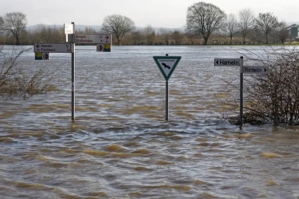 Inondation Weser Près Hessisch Oldendorf — Photo