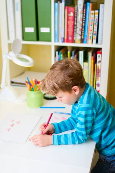 Portrait School Boy Studying Home — Stock Photo, Image