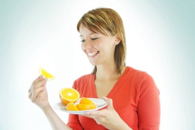 pretty woman with orange fruit clipart
