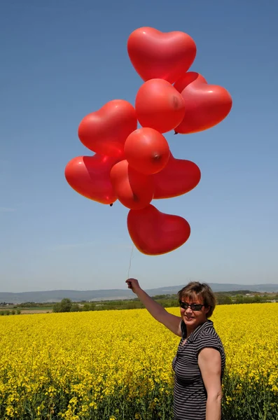 Retrato Mulher Com Balões — Fotografia de Stock