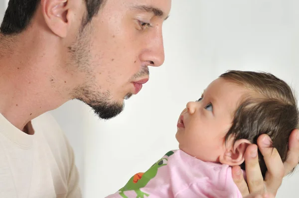 Indoor Portrait Happy Young Famil Cute Little Babby — Stock Photo, Image