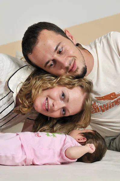 Indoor Portrait Happy Young Famil Cute Little Babby — Stock Photo, Image