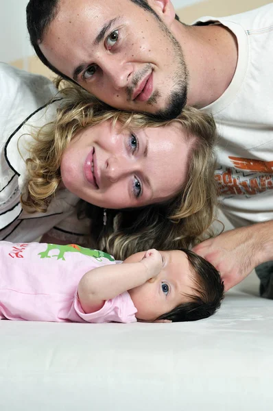 Indoor Portrait Happy Young Famil Cute Little Babby — Stock Photo, Image