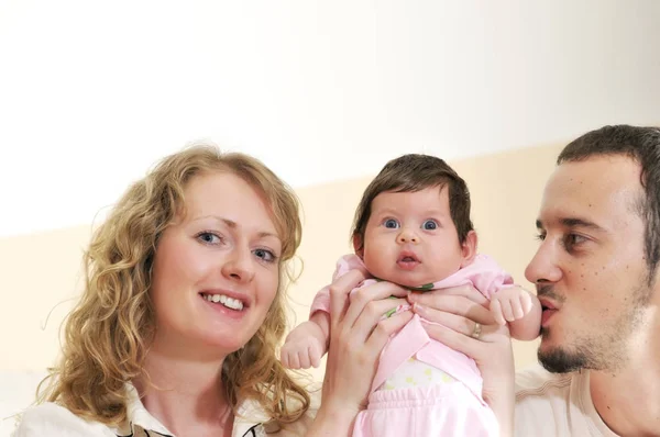 Indoor Portrait Happy Young Family Cute Little Babby — Stock Photo, Image