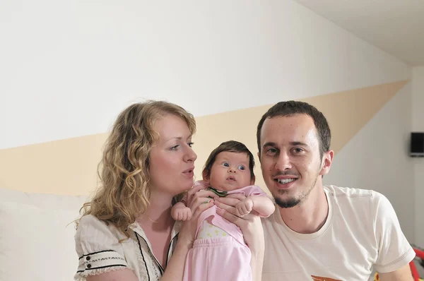 Indoor Portrait Happy Young Family Cute Little Babby — Stock Photo, Image