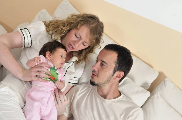 Indoor Portrait Happy Young Family Cute Little Babby — Stock Photo, Image