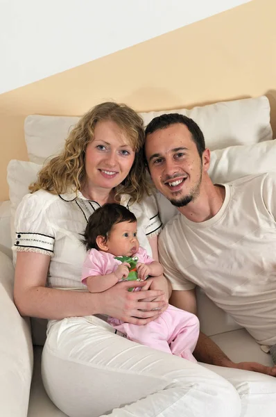 Indoor Portrait Happy Young Family Cute Little Babby — Stock Photo, Image