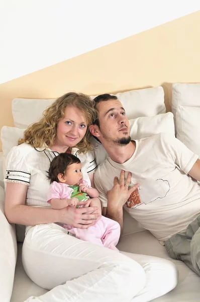 Indoor Portrait Happy Young Family Cute Little Babby — Stock Photo, Image