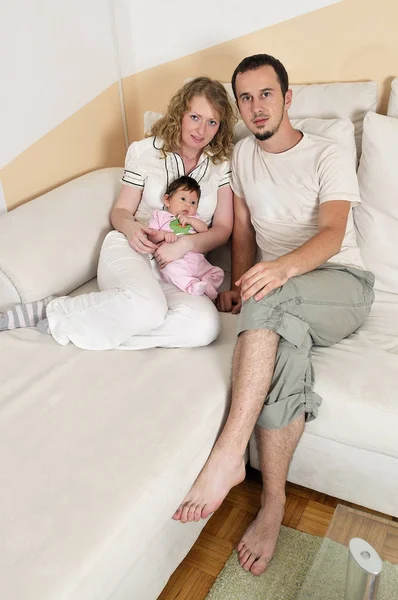 Indoor Portrait Happy Young Family Cute Little Babby — Stock Photo, Image