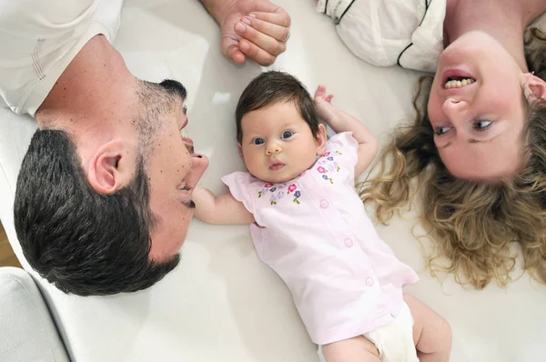 Indoor Portrait Happy Young Family Cute Little Babby — Stock Photo, Image