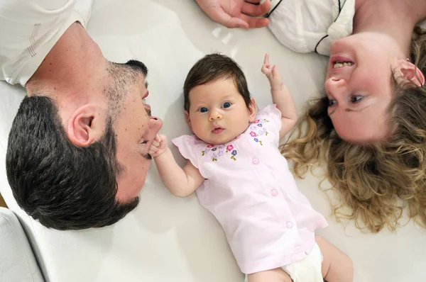 Indoor Portrait Happy Young Family Cute Little Babby — Stock Photo, Image