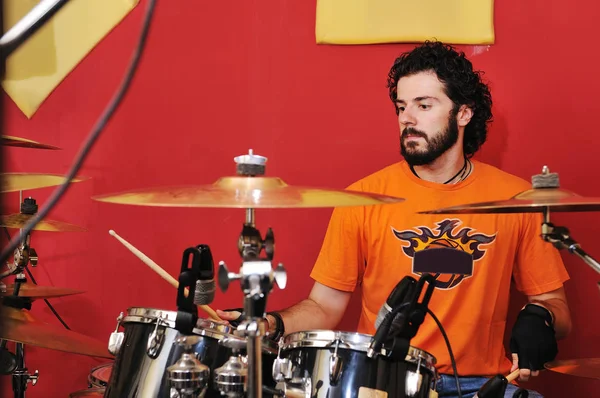 Drums Muziekspeler Thuis Garage Training Praktijk — Stockfoto