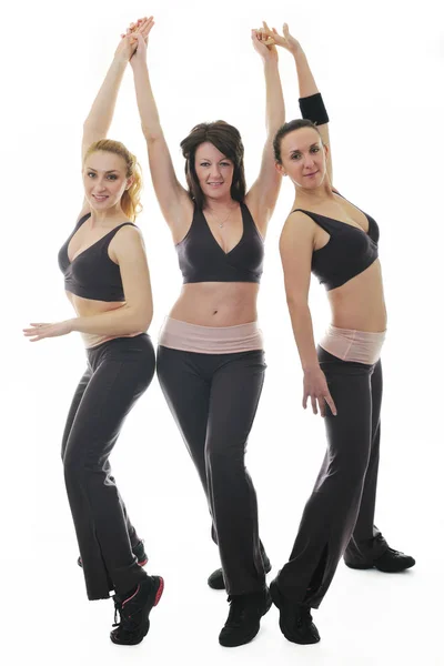 Grupa Młodej Kobiety Izolaed Białym Ćwiczeń Fitness — Zdjęcie stockowe