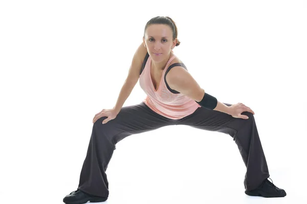 Mladá Zdravá Žena Cviční Fitness Izolovaná Bílém — Stock fotografie